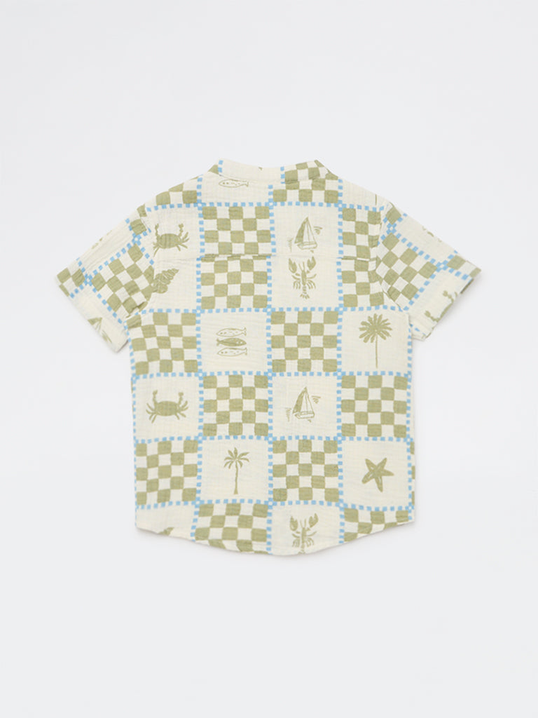 HOP Kids Boys Off-White Printed Cotton Shirt