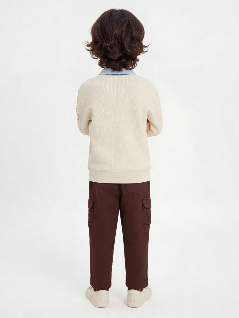 HOP Kids Boys Beige Cowboy Themed Cotton Sweatshirt