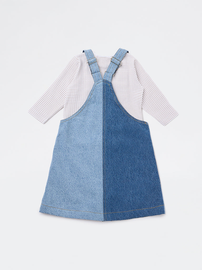 HOP Kids Girls Blue Denim Pinafore and T-Shirt Set