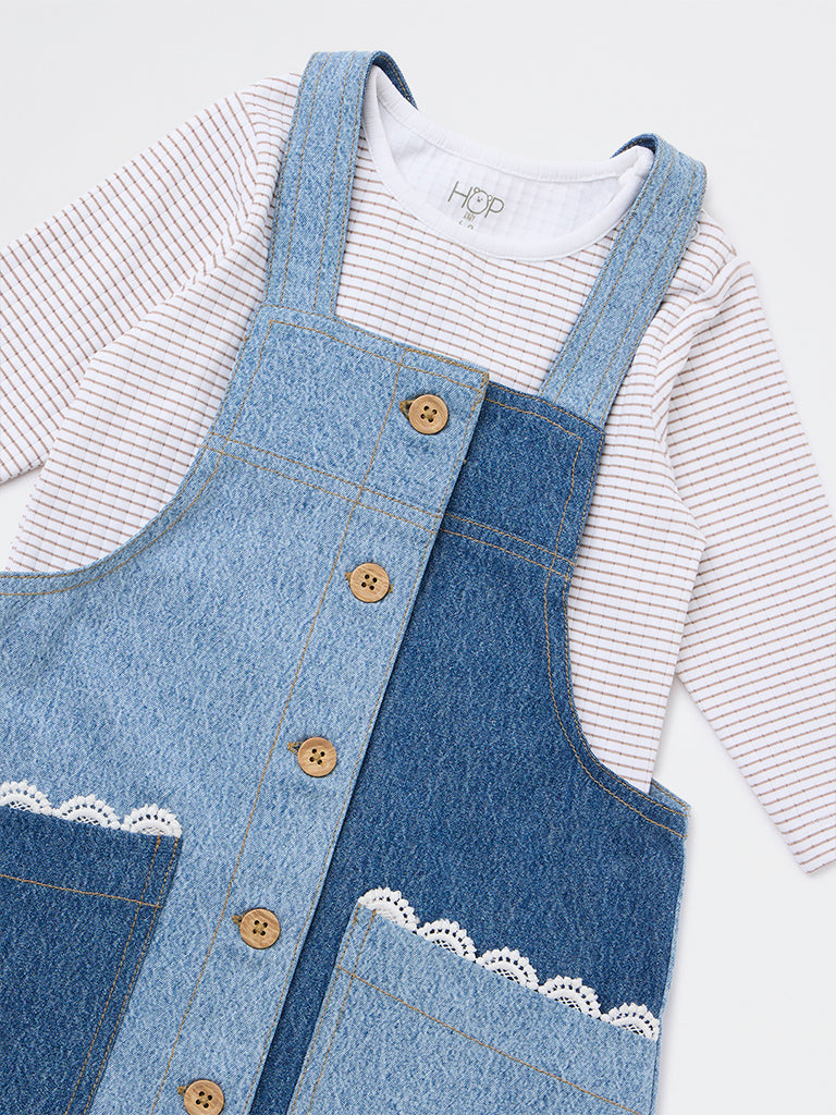 HOP Kids Girls Blue Denim Pinafore and T-Shirt Set
