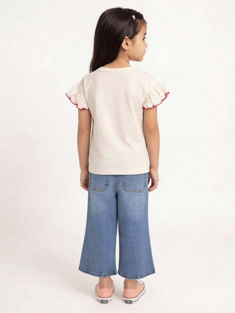 HOP Kids Girls Off-White Sea-Life Embroidered Cotton Top