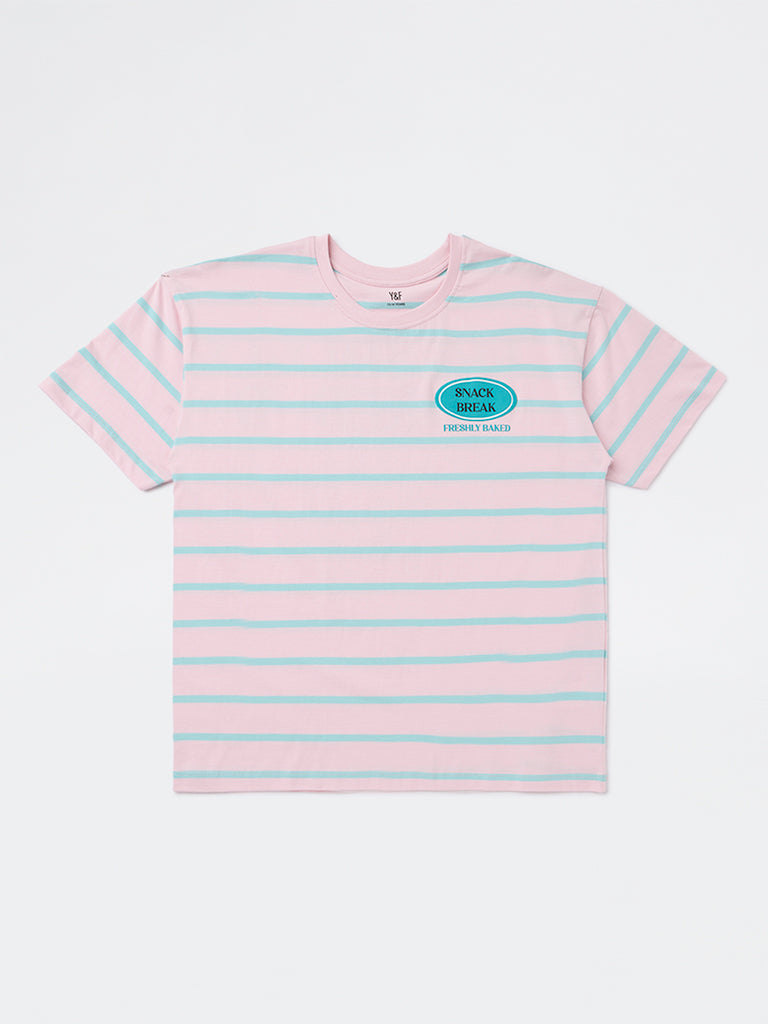 Girls Light Pink Striped Cotton T-Shirt