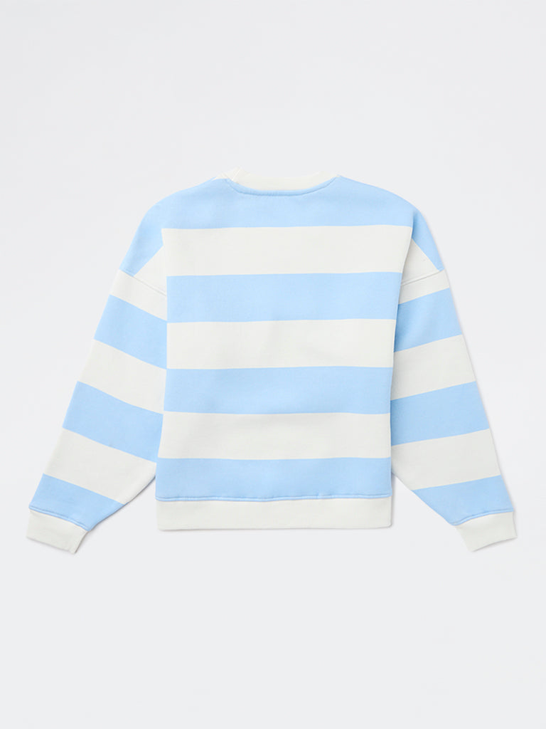 Girls Blue Striped Cotton-Blend Sweatshirt