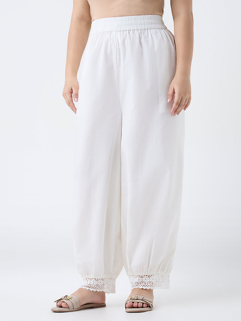 Diza White Schiffli Detailed Harem Pants