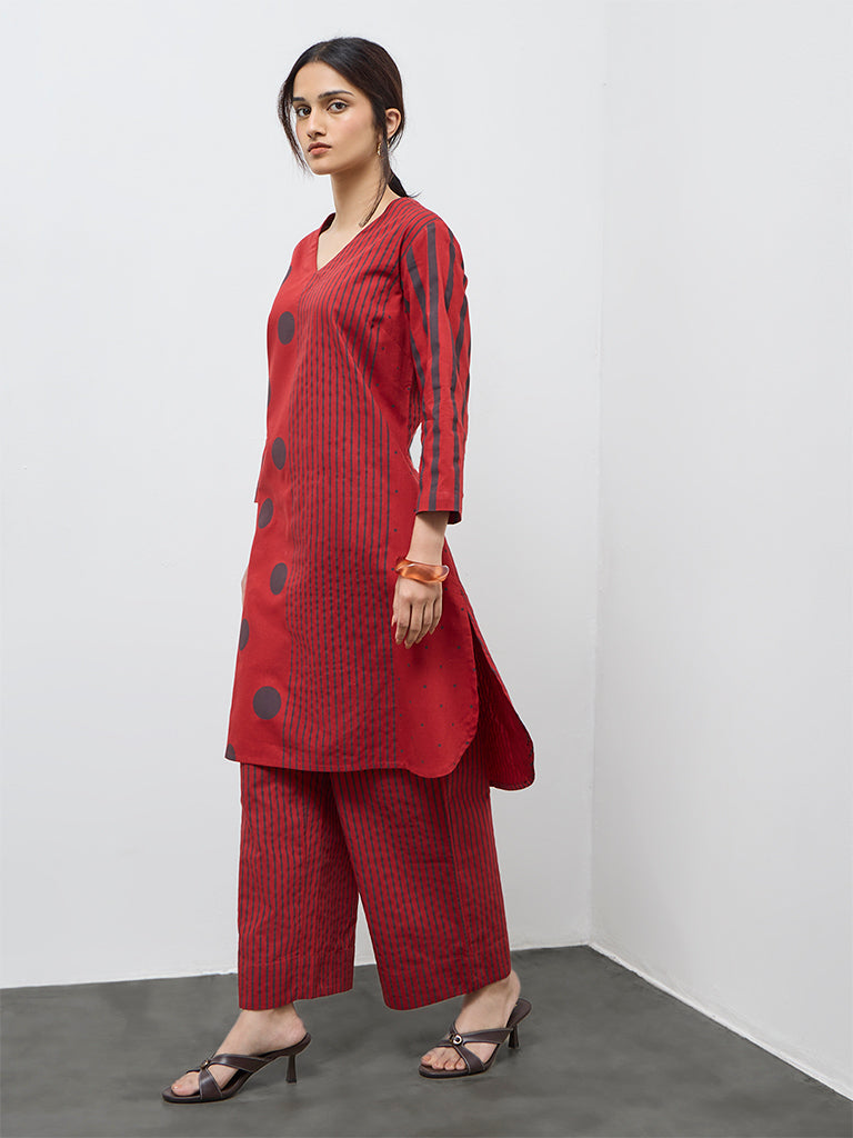 Utsa Red Striped Cotton-Blend Pants