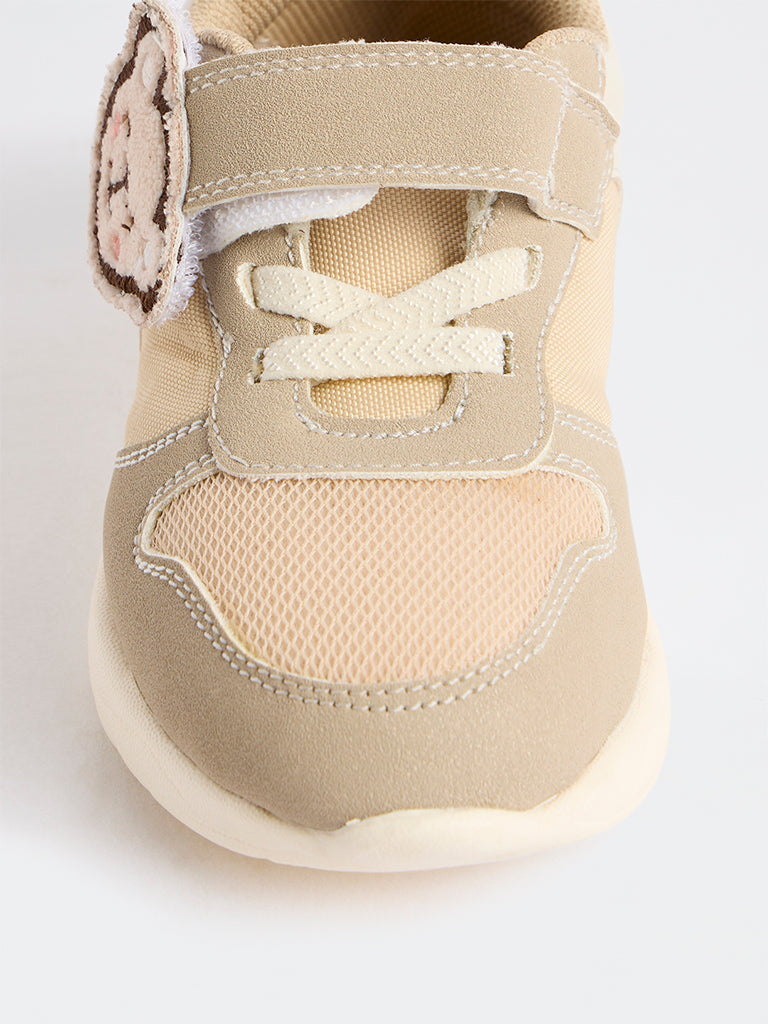 Yellow Beige Teddy-Detailed Sneakers