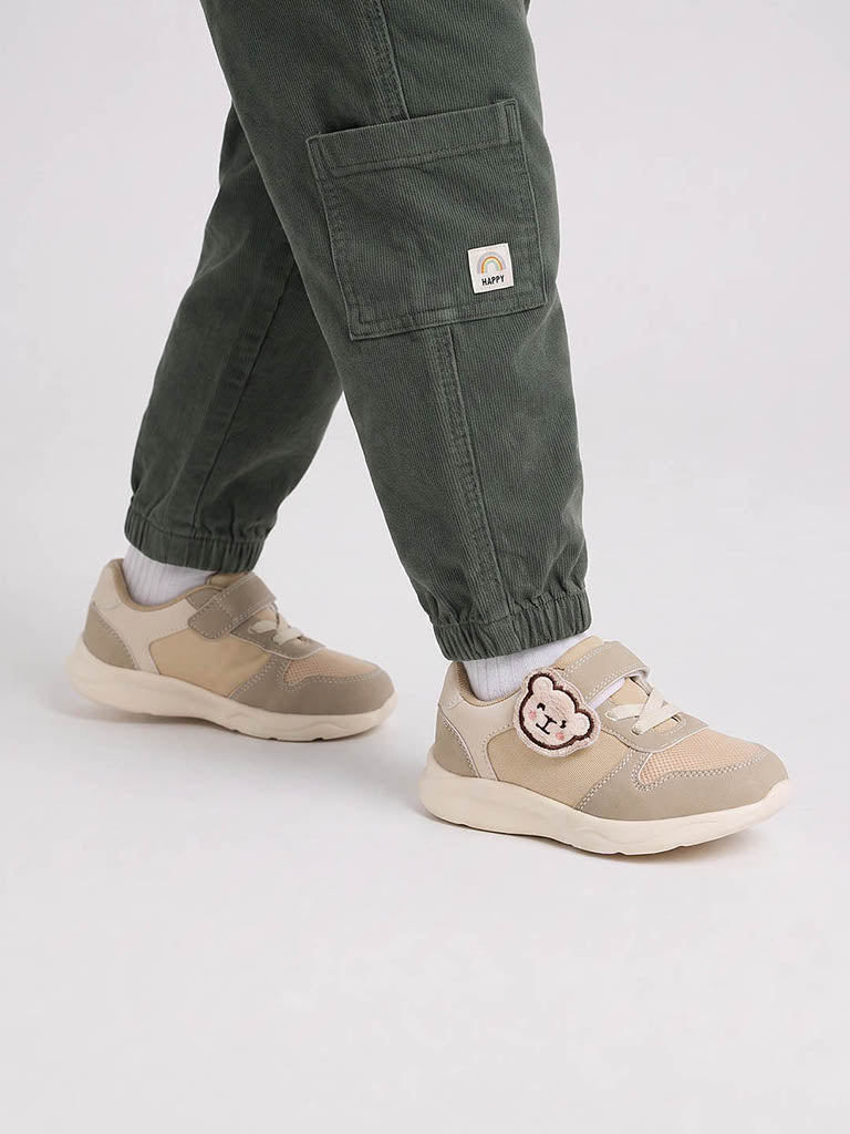 Yellow Beige Teddy-Detailed Sneakers