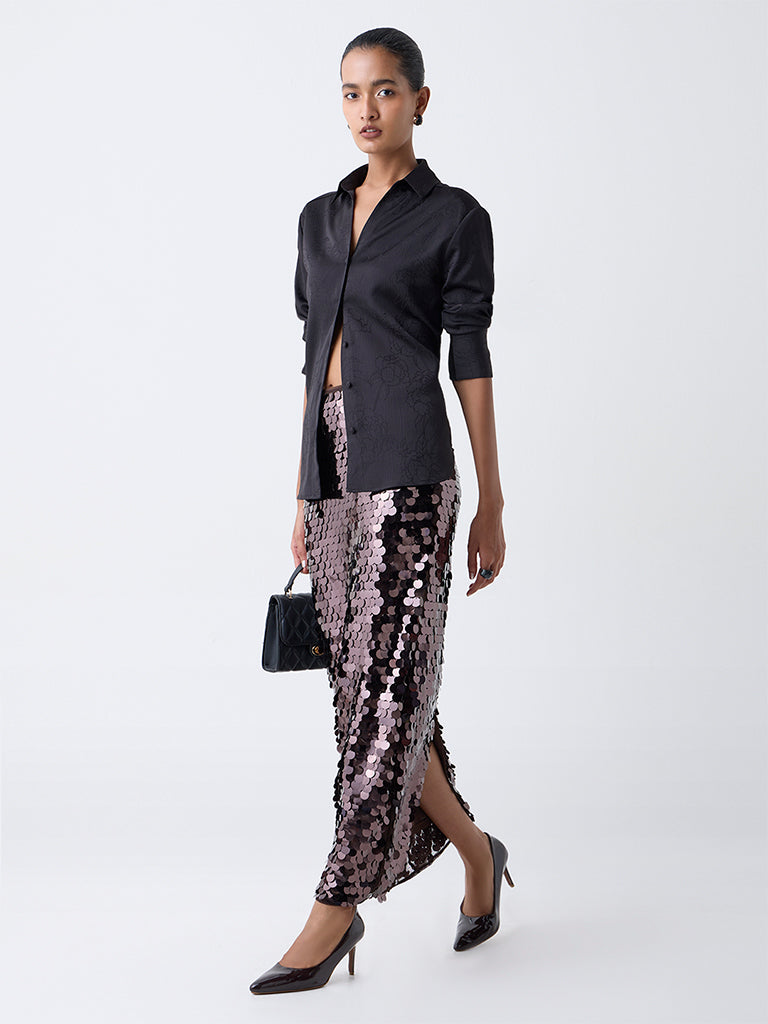 Wardrobe Black Floral Embroidered Shirt