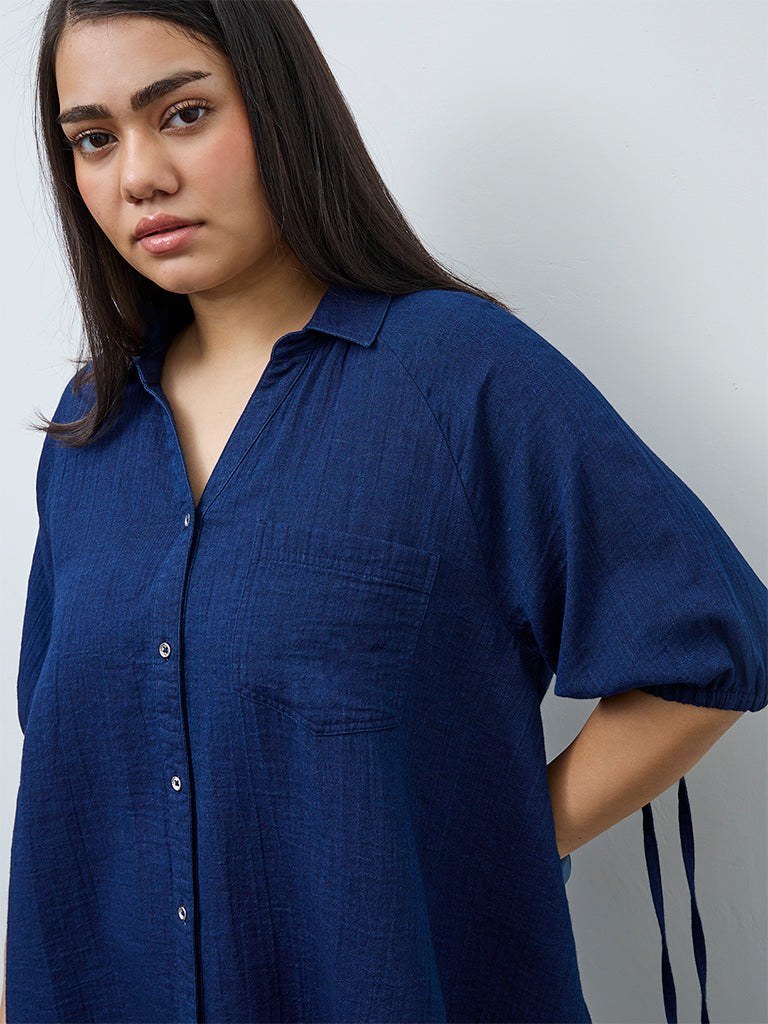 Gia Indigo Cotton Asymmetric Blouse
