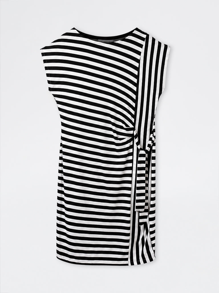 Gia Black and White Striped Tie-Up Detail Straight Dress