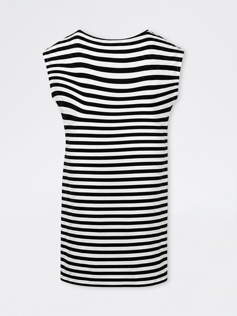 Gia Black and White Striped Tie-Up Detail Straight Dress