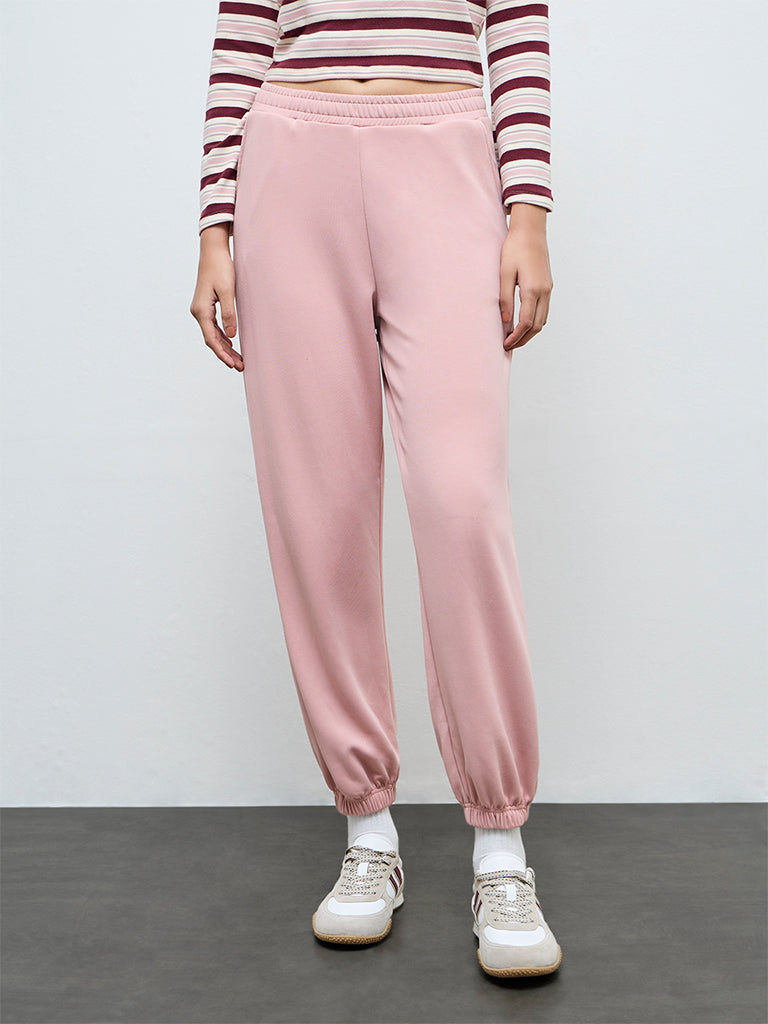 Nuoflexx Dusty Pink Solid High-Rise Joggers