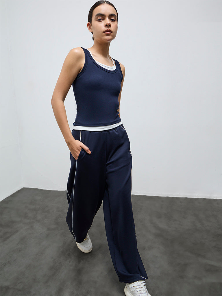 Nuoflexx Navy Stripe Detailed High-Rise Track Pants