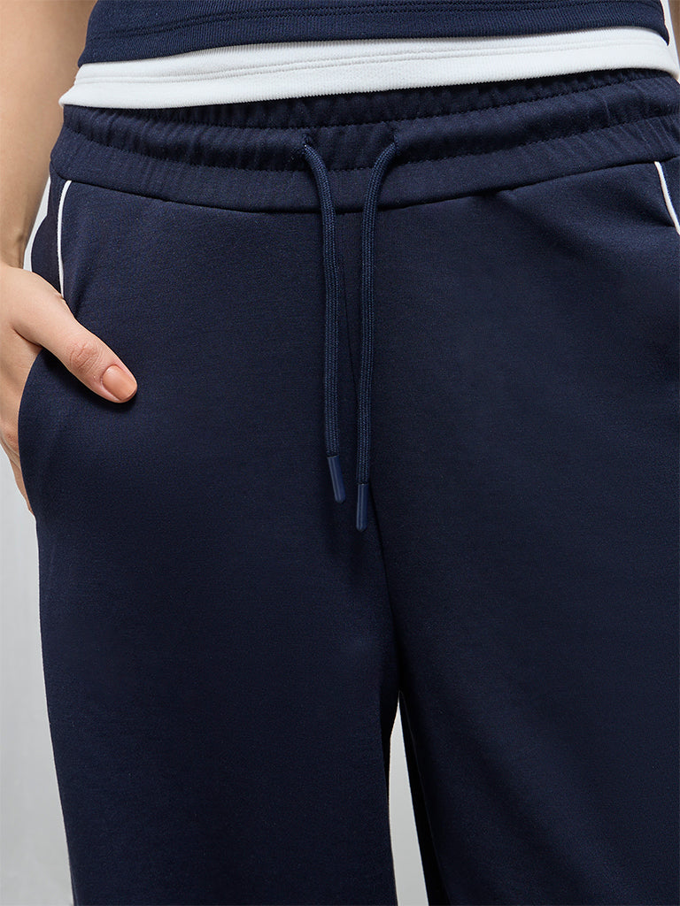 Nuoflexx Navy Stripe Detailed High-Rise Track Pants