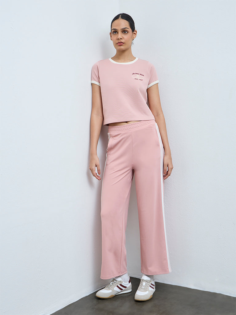 Nuoflexx Dusty Pink Embroidered Cotton-Blend T-Shirt