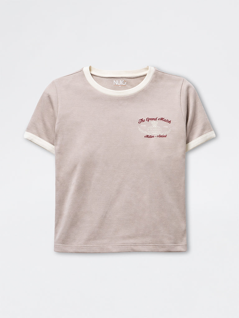 Nuoflexx Dusty Pink Embroidered Cotton-Blend T-Shirt