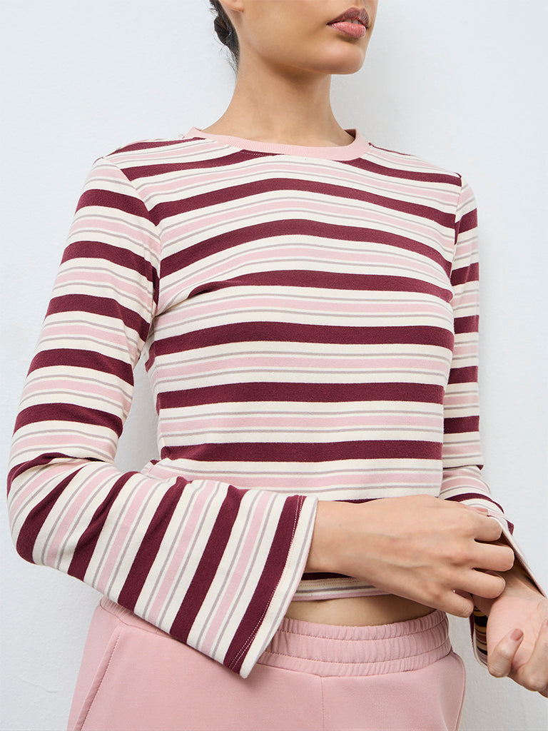 Nuoflexx Dusty Pink Striped Cotton-Blend T-Shirt