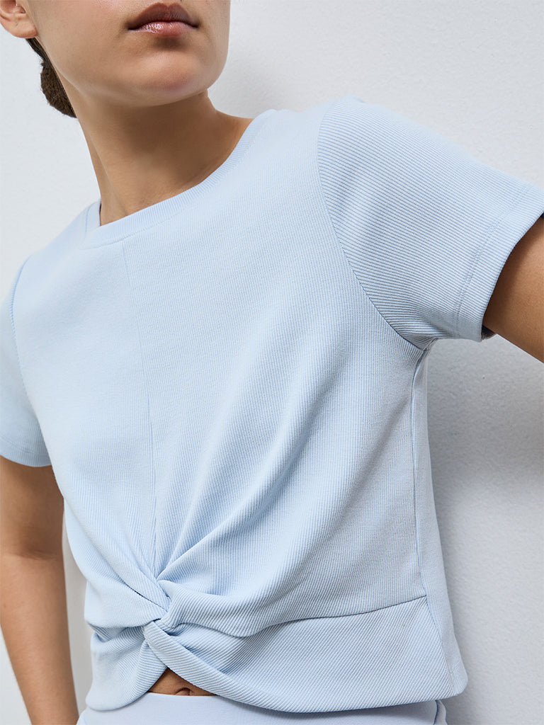 Nuoflexx Light Blue Knot-Detailed Cotton-Blend T-Shirt