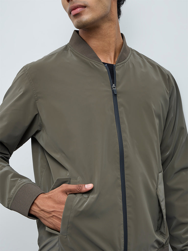 Nuoflexx Olive Relaxed-Fit Bomber Jacket