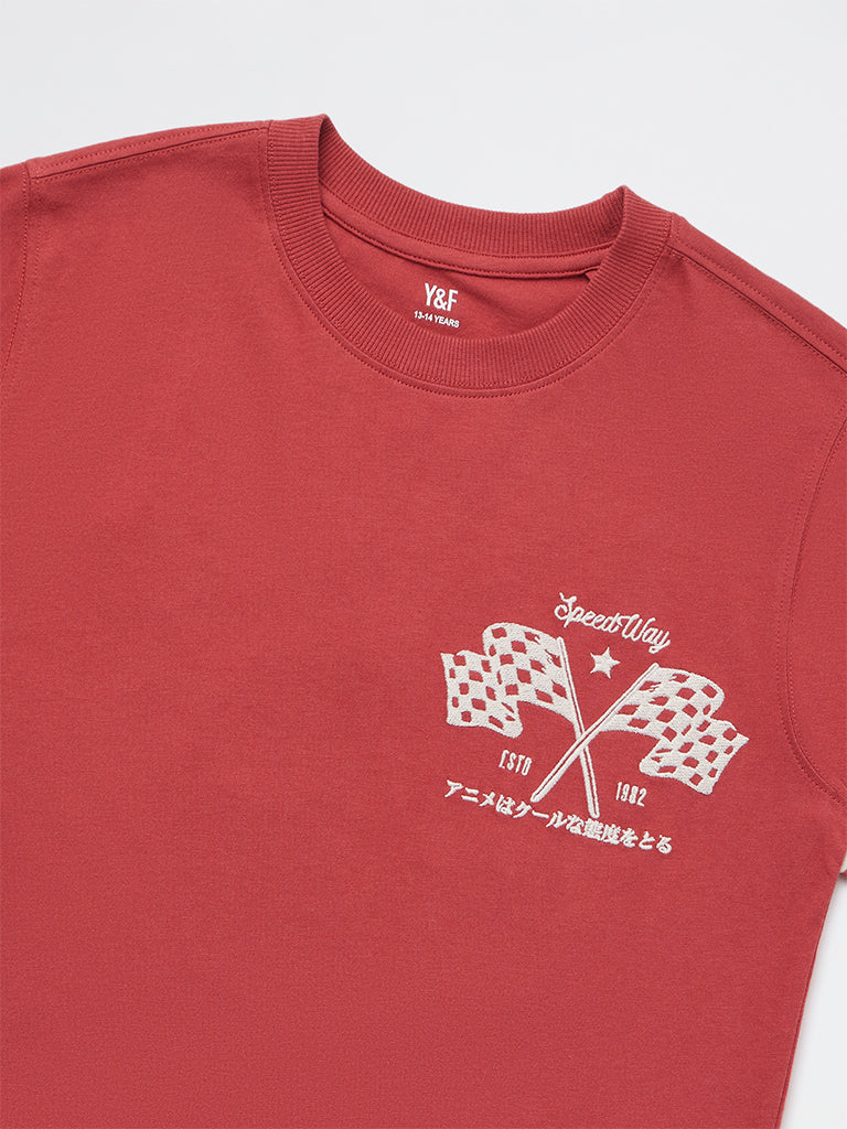 Boys Red Racer-Inspired Cotton T-Shirt