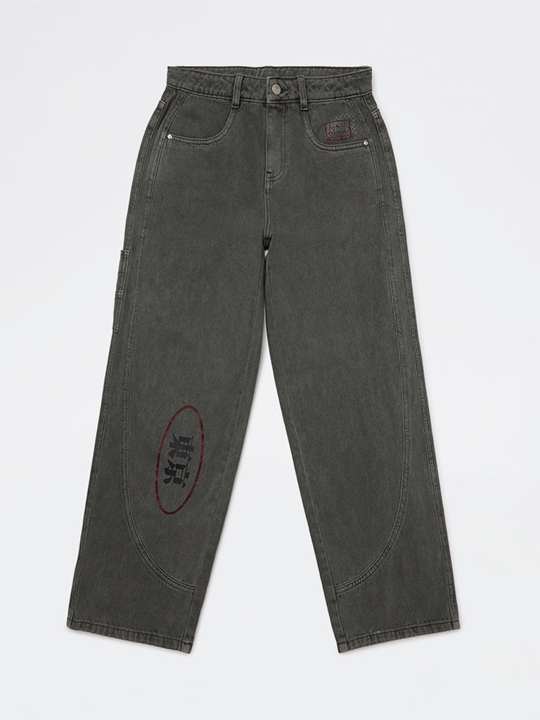 Boys Charcoal Mid-Rise Jeans