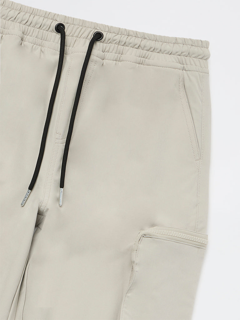 Boys Beige Mid-Rise Cargo Pants