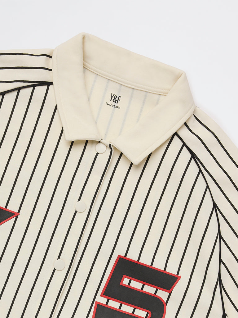 Boys Off-White Striped Cotton-Blend Shirt