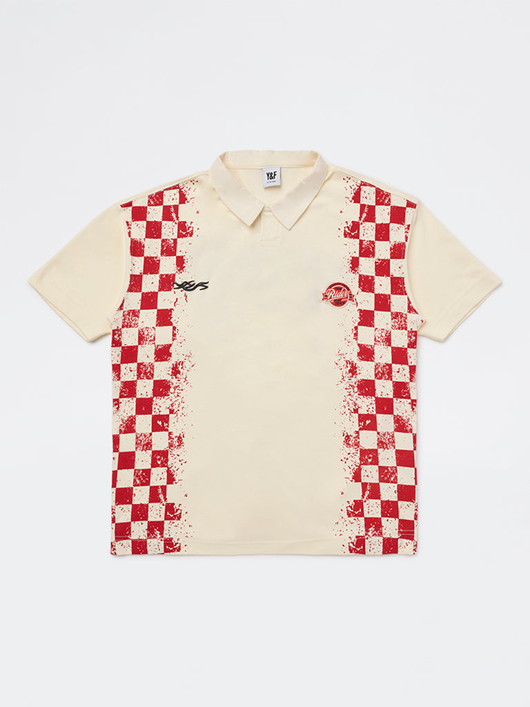 Boys Cream Printed Cotton T-Shirt