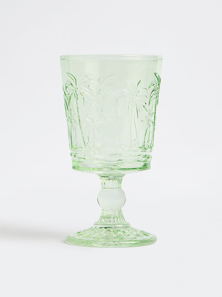 Westside Home Green Palm Tree Textured Wine Glass