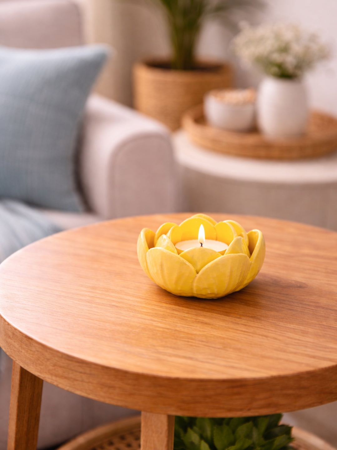 Westside Home Yellow Floral Ceramic Tealight Holder