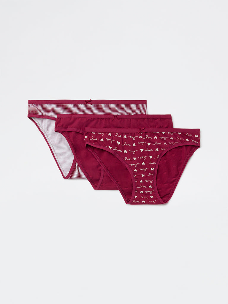 Wunderlove 3-Pack Printed Cotton-Blend Bikini Briefs