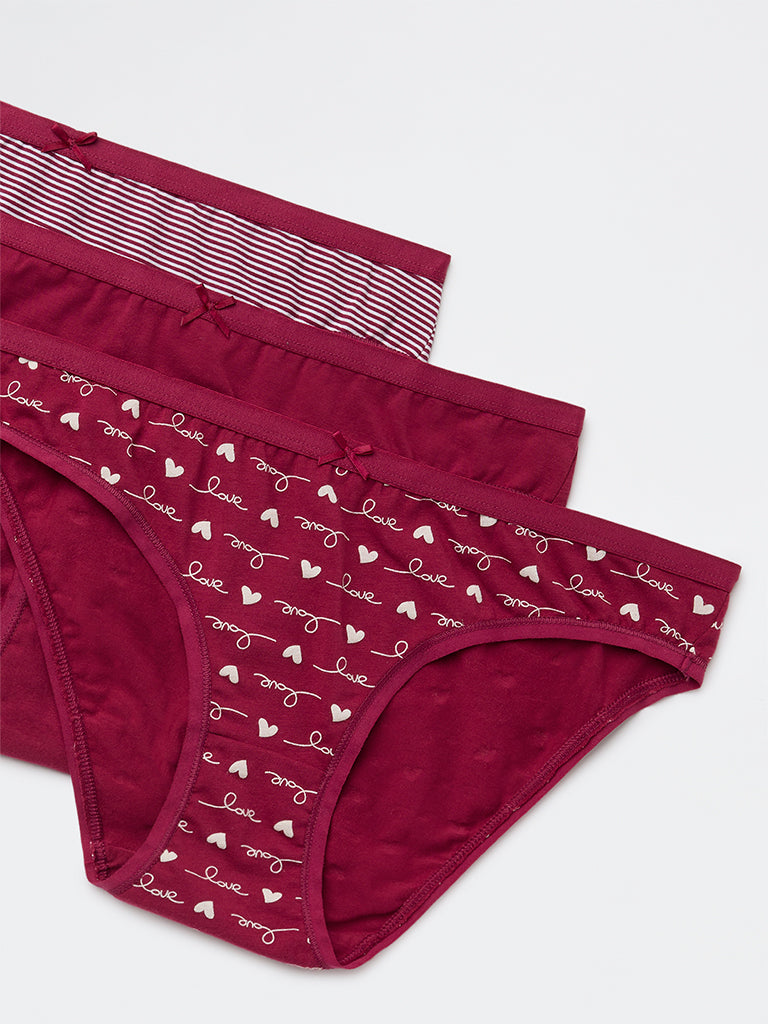 Wunderlove 3-Pack Printed Cotton-Blend Bikini Briefs
