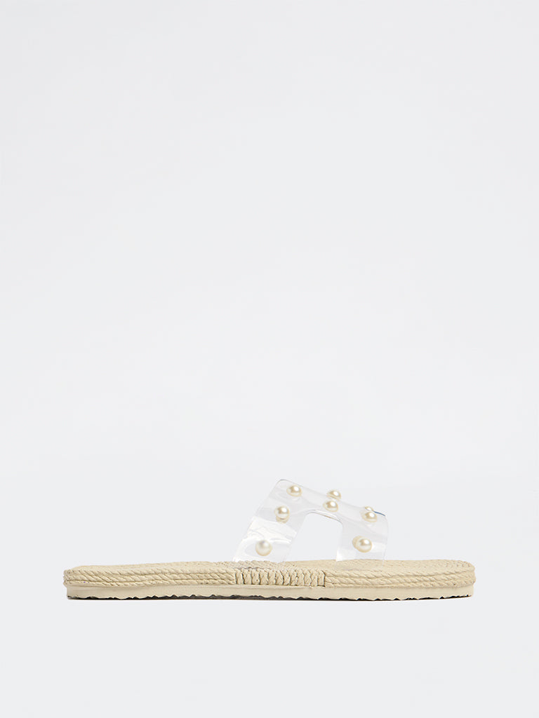 LUNA BLU Ivory Pearl Embellished Slides