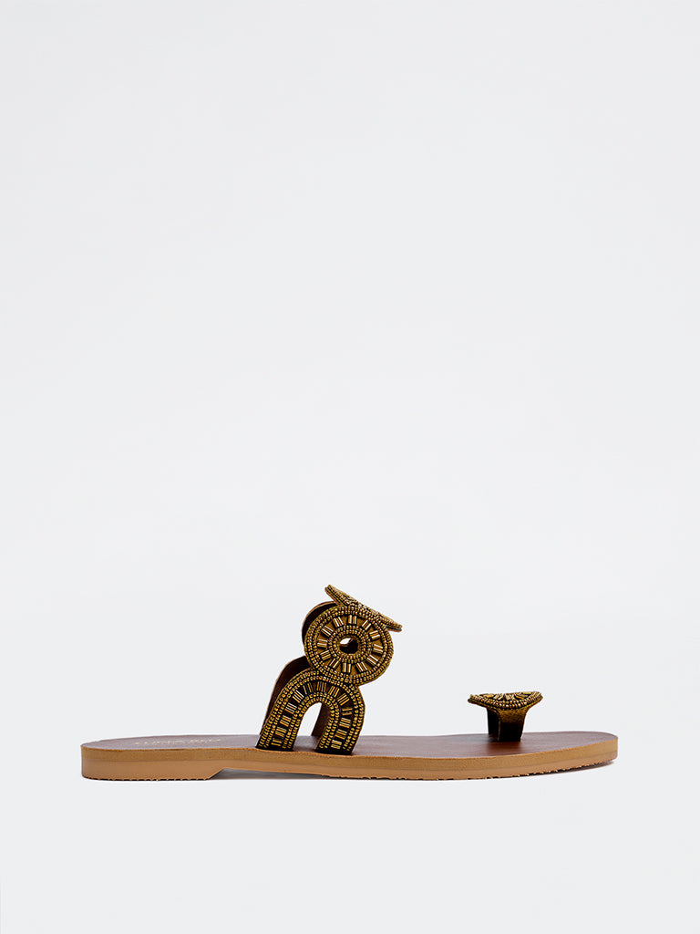 LUNA BLU Bronze Embellished Toe-Ring Sandals