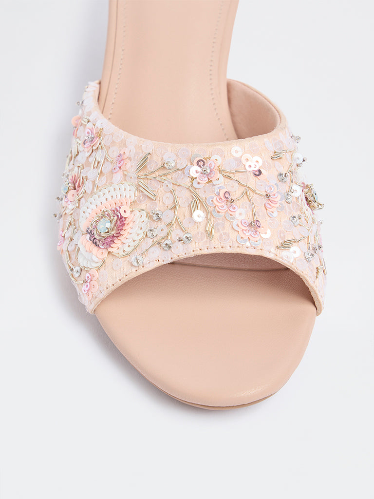LUNA BLU Pink Sequin Embellished Kitten Heel Sandals