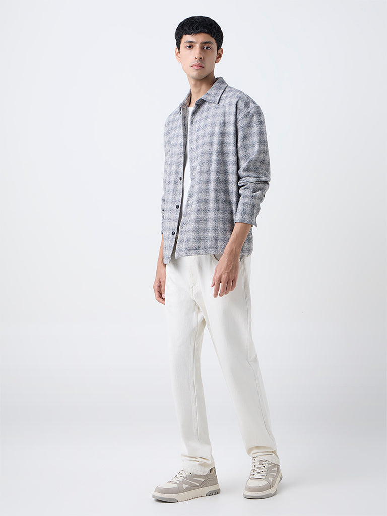 Nuon Grey Flannel Checkered Relaxed-Fit Cotton Shirt