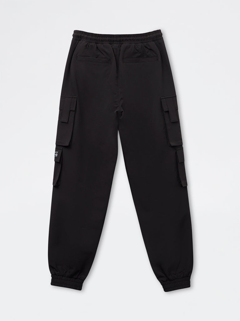 Boys Black Cargo Style Mid-Rise Joggers