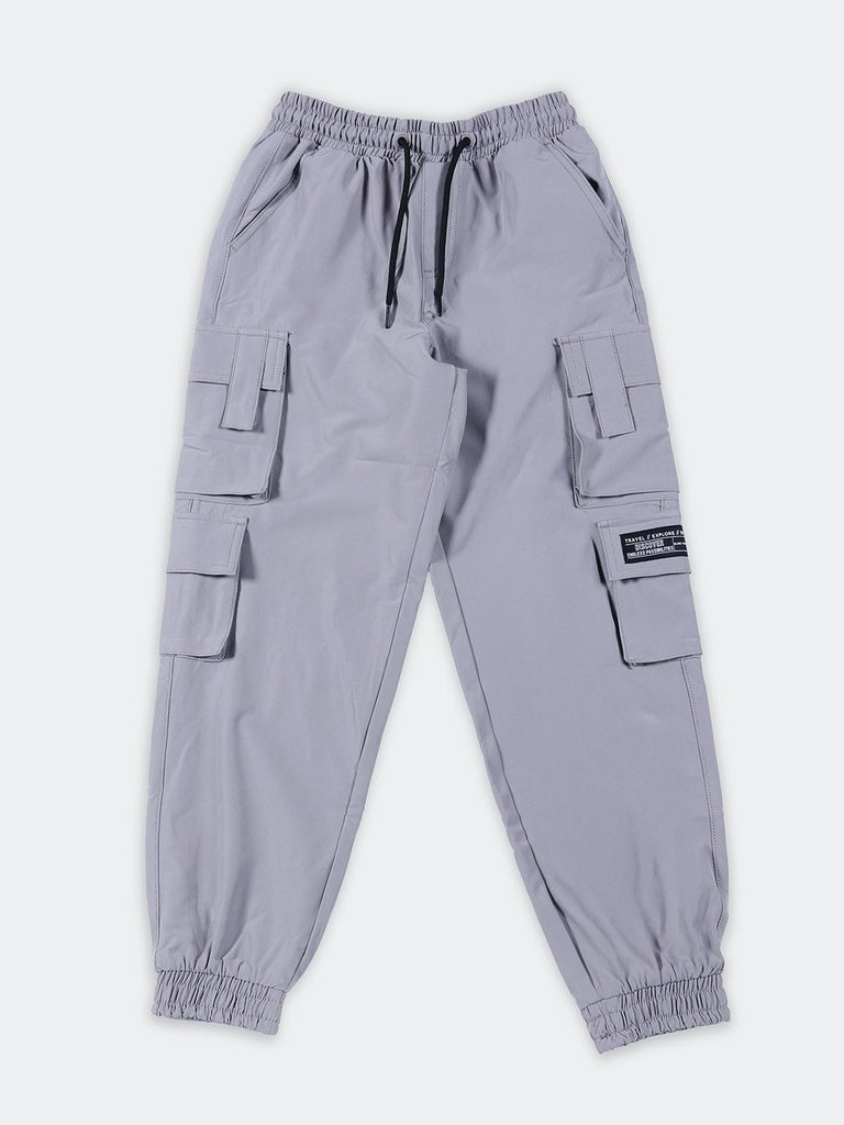 Boys Grey Multi-Pocket Relaxed Fit Cargo Pants