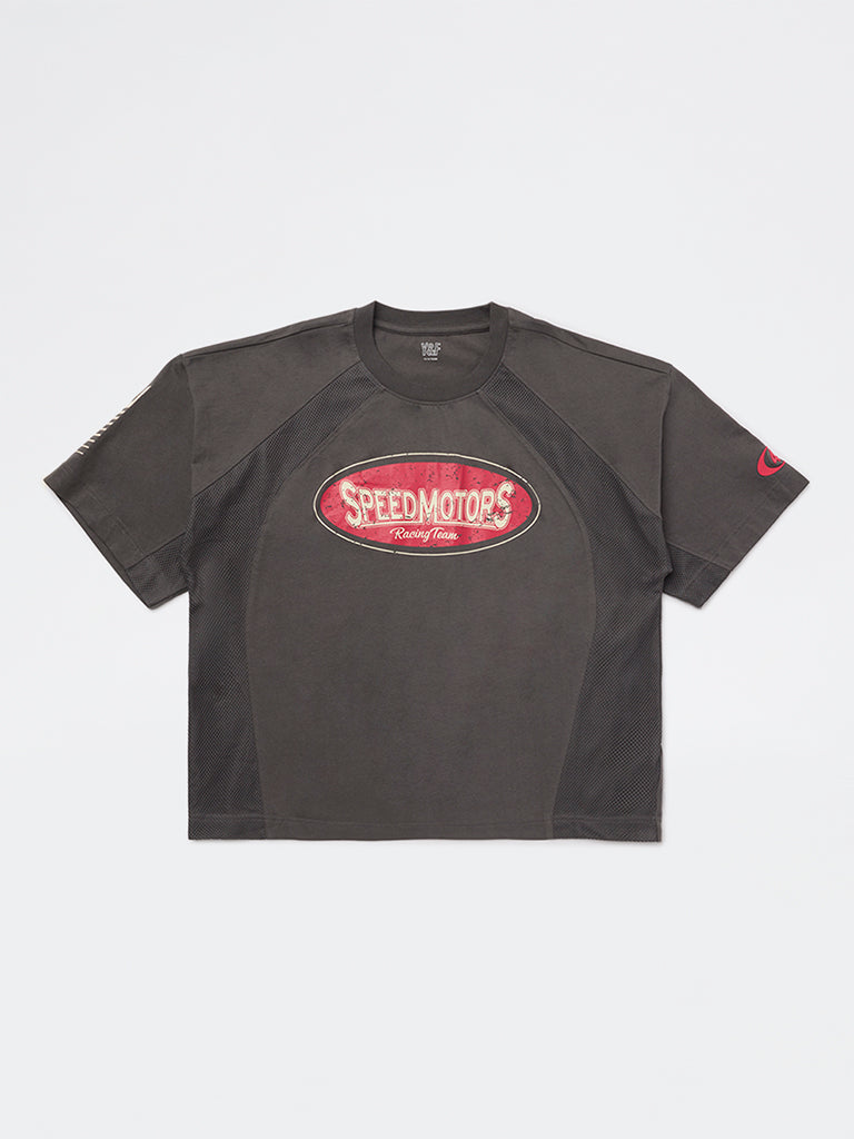 Boys Grey Graphic Printed Cotton T-Shirt