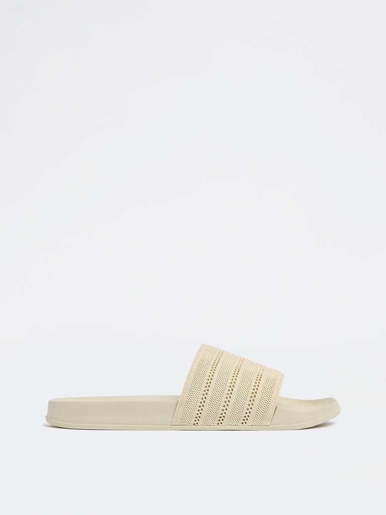 SOLEPLAY Off-White Knit-Textured Pool Slides