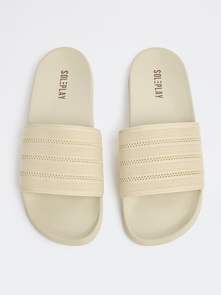 SOLEPLAY Off-White Knit-Textured Pool Slides