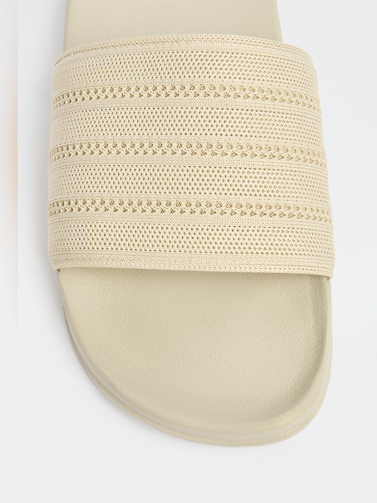 SOLEPLAY Off-White Knit-Textured Pool Slides