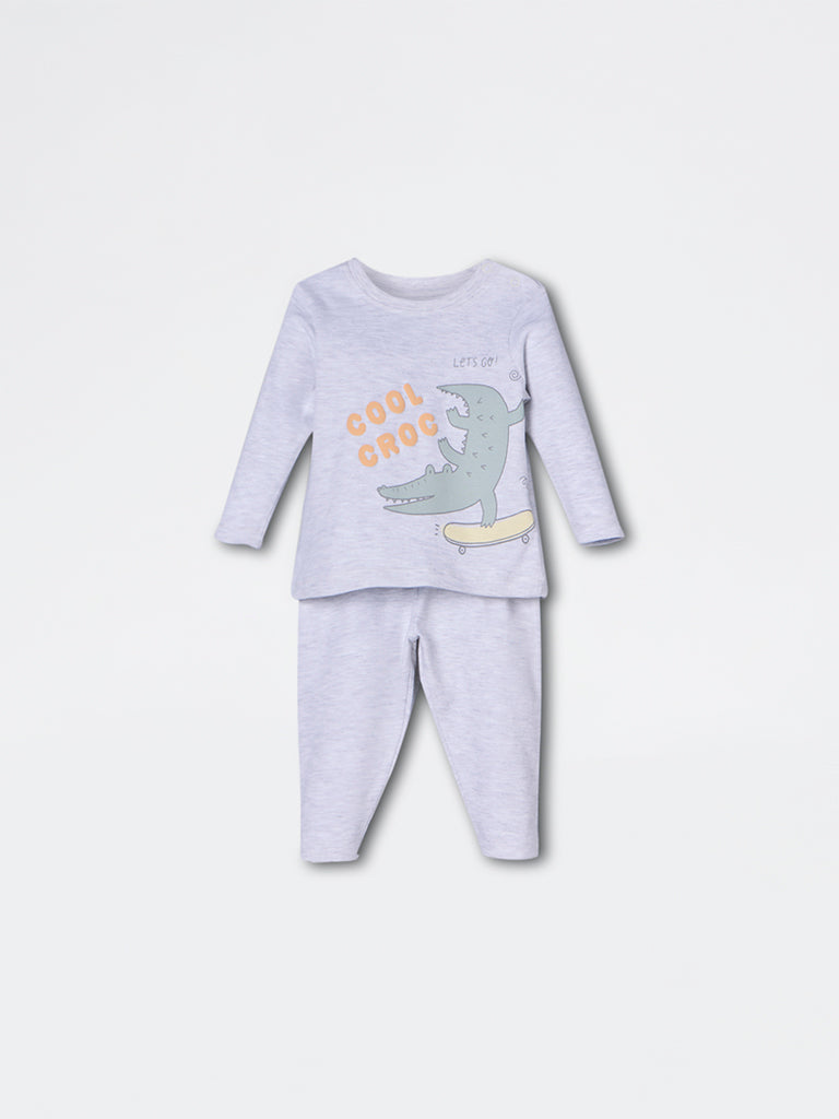 HOP Baby Boys Grey Animal Pattern Cotton Co-ord Set - Exclusive