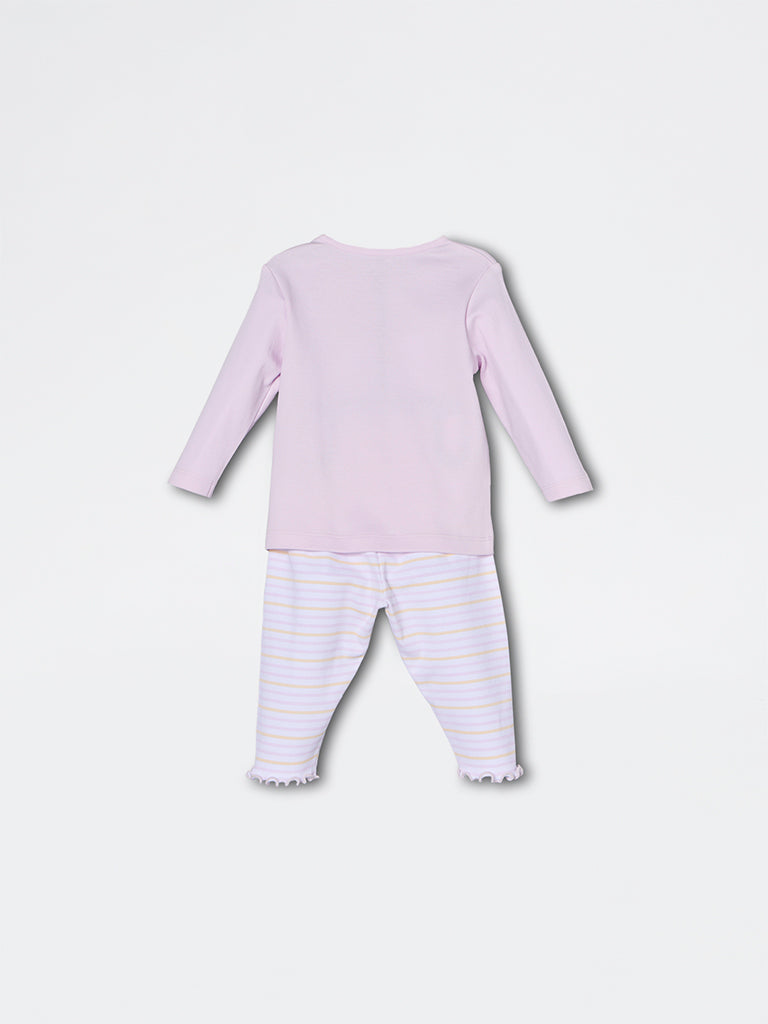 HOP Baby Girls Lilac Printed Cotton Co-ord Set - Exclusive