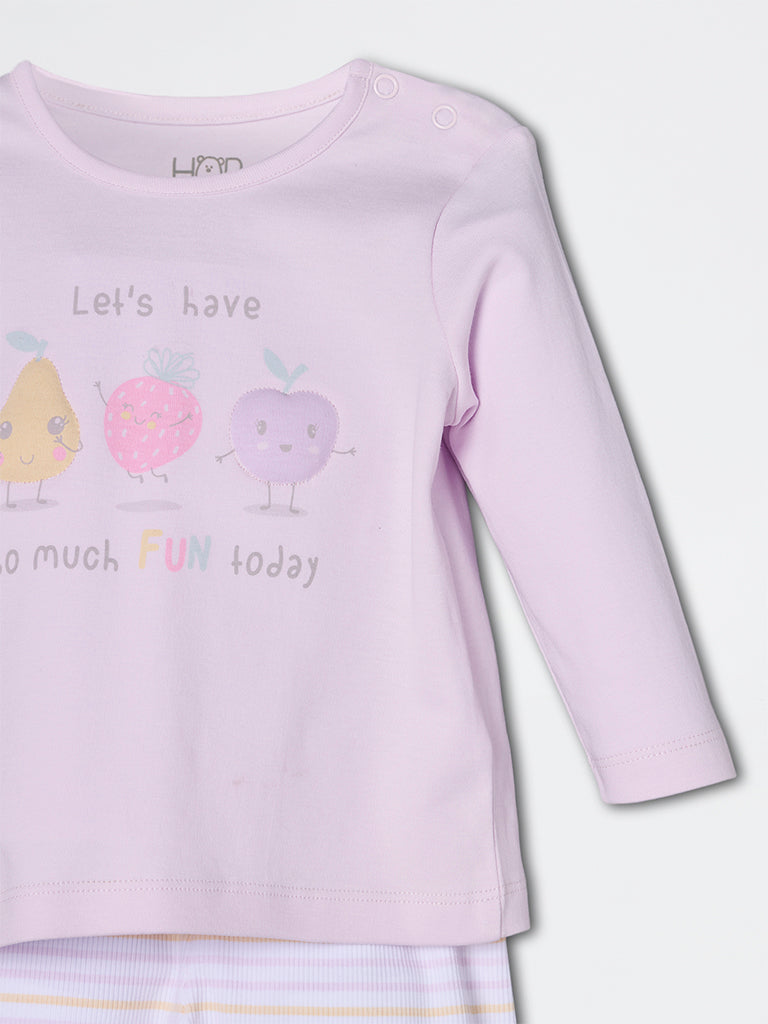 HOP Baby Girls Lilac Printed Cotton Co-ord Set - Exclusive