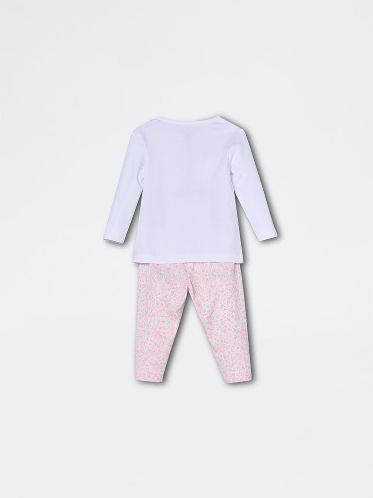 HOP Baby Girls Pink Animal Design Cotton Co-ord Set - Exclusive
