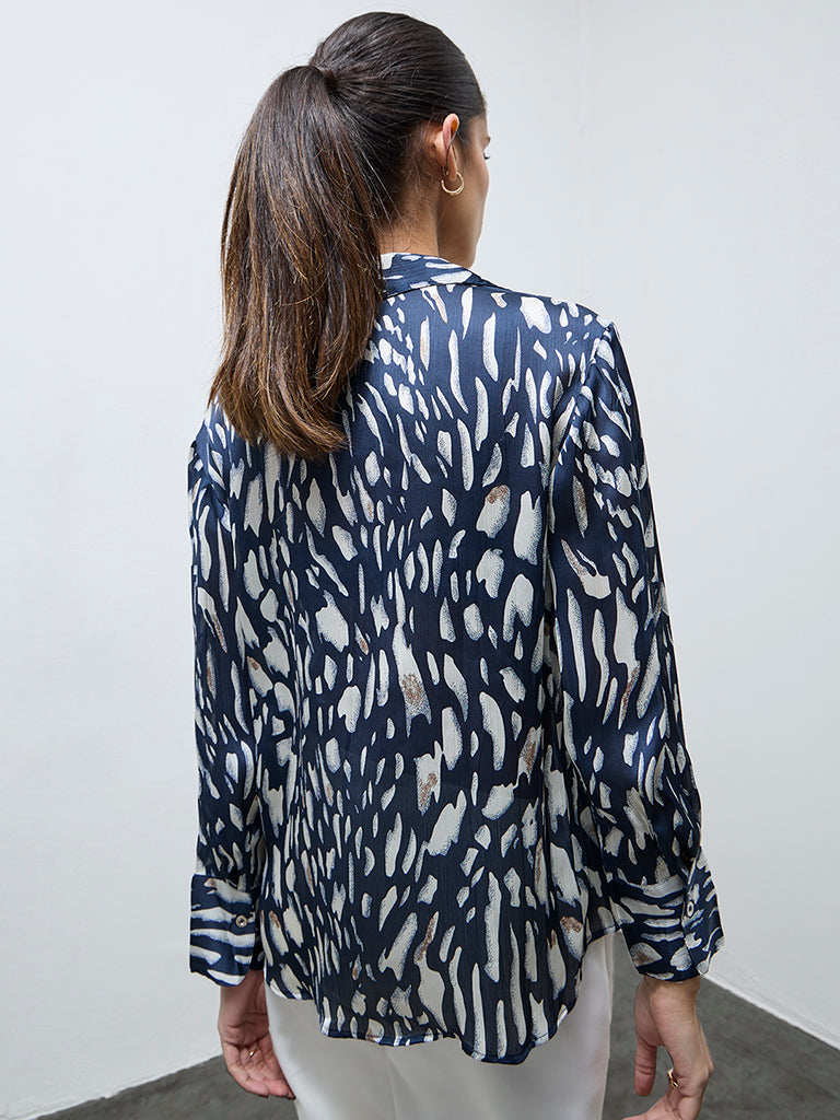 Wardrobe Navy Abstract Printed Shirt