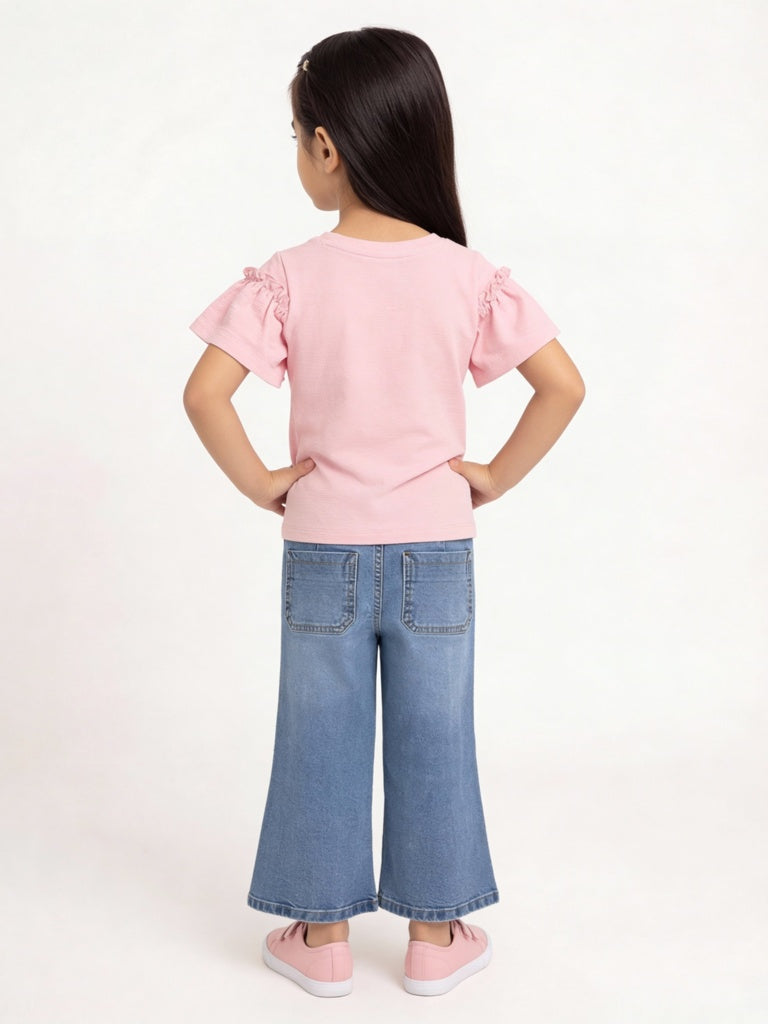 HOP Kids Girls Pink Hearts Embroidered Cotton Top