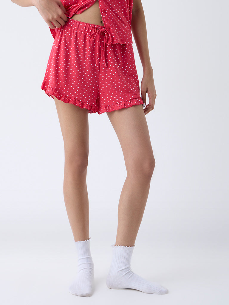 Superstar Red Heart Printed High-Rise Shorts