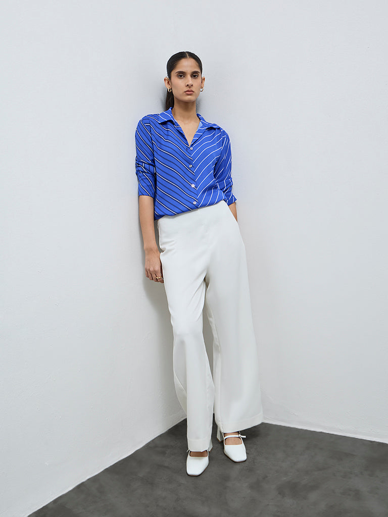 Wardrobe Blue Contrast Striped Shirt